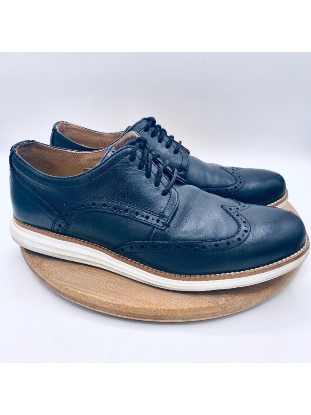 Cole Haan Grand Os Mens Shoes 9.5 Black Leather Wingtip Sporty Sneaker Oxfords